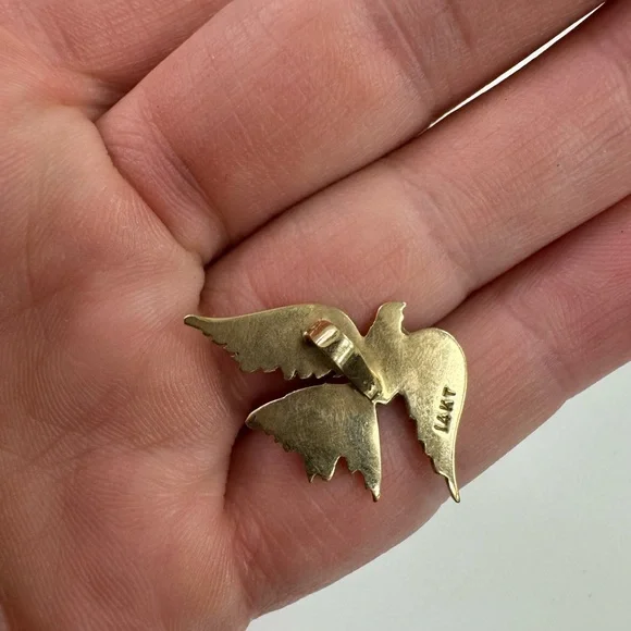 Flying dove 14K solid yellow gold pendan